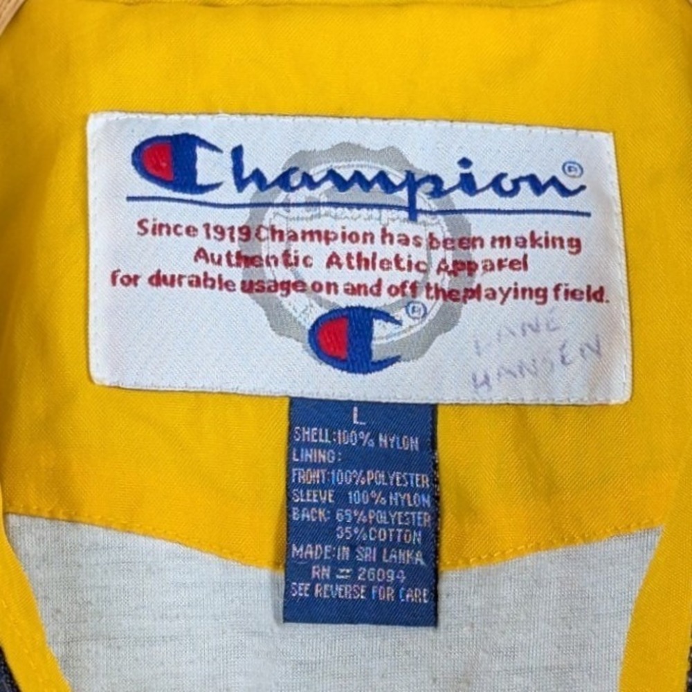 Champion Mens Half Zip Windbreaker Jacket Navy Blue Yellow Embroidered Large - Picture 2 of 15